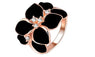 Rose Gold Color Crystal Black Enamel Flower Wedding Ring