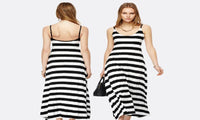 Long Off the Shoulder Black-White Striped Cotton Dress Women - sparklingselections