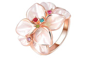 Rose Gold Color Crystal Black Enamel Flower Wedding Ring - sparklingselections