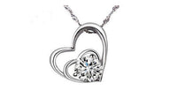 Double Beloved Heart -shaped Clear Crystal Pendant Necklace - sparklingselections