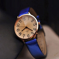 Stylish Blue Designed Women's Leather Strap Analog Dress Wrist Watch