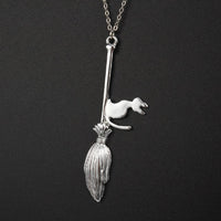 Punk Magic Broom With Cat Pendant Necklace For Women - sparklingselections