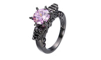 Punk Skeleton Purple Crystal Black Skull Ring (6,7,8)