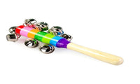Wooden Stick 10 Jingle Bells Rainbow Hand Shake Bell for Kids - sparklingselections