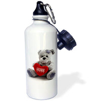 "Gray Teddy Bear with Hugs on a Red Heart" Sports Water Bottle for Valentines Day - sparklingselections