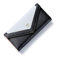 Geometric Envelope Clutch Wallet For Women Patchwork PU Leather Zipper Pouch Cell Phone Pocket Wallets - sparklingselections