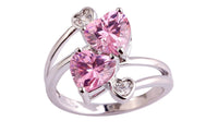 Loving Heart Pink & White Silver Color Ring - sparklingselections