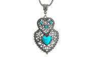 Double Heart Green Resin Stone Pendant Necklace - sparklingselections