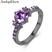 Silver Color Round Purple Crystal Wedding Rings for Women - sparklingselections