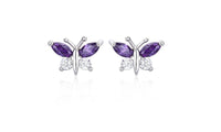 Silver Butterfly Purple Stud Earrings For Women - sparklingselections