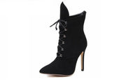 Pointed Toe Strappy Lace Up Ankle Boots For Women - sparklingselections