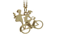 Fashion Gold Plated Cute "Lovers Ride On Bike" Pendant Necklace