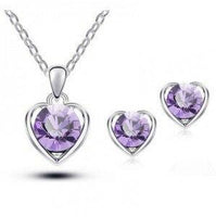 Silver Plated Heart Necklace Earrings Jewelry Sets - sparklingselections