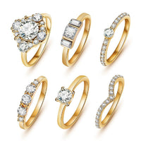 6pcs Set Crystal Gold Women's Engagement Ring - sparklingselections