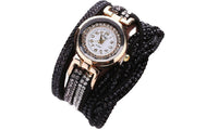 Luxury Crystal Rhinestone Gold Plated Bracelet Wrist Watch Faux Leather Bracelet Chain Gold Dial Watch For Women