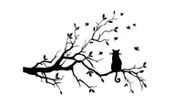 Cartoon Cat On Long Tree Branch Wall Decal 