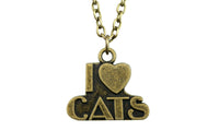 Zinc Alloy Antique Bronze Plated I Love Cats Pendant Necklace - sparklingselections
