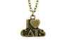 Zinc Alloy Antique Bronze Plated I Love Cats Pendant Necklace