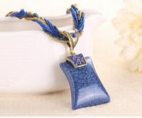 Fashion Sweet Retro Blue Geometric Pendant Necklace - sparklingselections