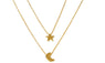 Moon Star Two Layered Chain Pendent Necklace for Women