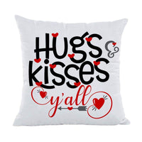 Valentines Day Throw Pillow Cover Cushion Case for Sofa Couch Hugs Kisses Y'all Quotes Home Decor Cotton Polyester 18" x 18" Inch - sparklingselections