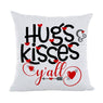Valentines Day Throw Pillow Cover Cushion Case for Sofa Couch Hugs Kisses Y'all Quotes Home Decor Cotton Polyester 18" x 18" Inch