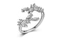 Olive Leaf Design Silver Color Clear Zirconia Ring (Adjustable)