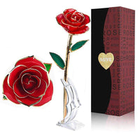 Rose 24k Red Gold Plated Rose - Everlasting Long Stem Real Rose Exquisite Holder, Romantic Gift for Valentine's Day - sparklingselections