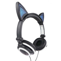 Black Foldable Flashing Glowing Cat Ear Headphone - sparklingselections