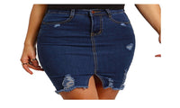 Womens Plain Navy Ripped Front Split Denim Short Skirt - sparklingselections