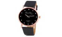 Fashion Diamond Leather Strap Black Wrist Watch