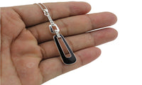 Women's Silver Tone Black Glaze Dangle Earring Pendant Necklace