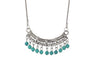 Vintage Style Antique Silver Color Blue Beads Geometric Pendant Necklace