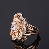 Gold Plated Imitation Crystal Flower Shape Ring (7,8,9)