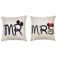 Mr and Mrs 18 x 18 Inch Couple Cotton Linen Square Throw Pillow Cases Cushion Cover Set of 2 - sparklingselections