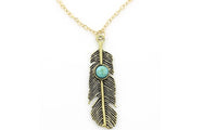 Bohemian Leaves Gold Chain Feather Pattern Pendant Necklace