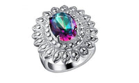 Trendy Fashion Silver Plated Colorful Crystal Flower Ring (6,7,8)