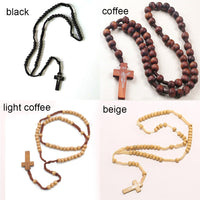 Retro Style Catholic Christ Wooden Woven Rope Rosary Bead Cross Unisex Pendant Necklace