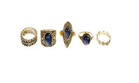 5 Pcs Pinksee Vintage Navy Blue Crystal Knukle Finger Rings(Adjustable)