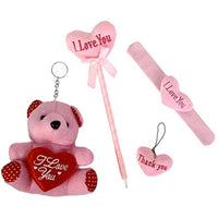 Valentine's Day I Love You Plush Heart Set Includes A Bear, Pen, Key-Chain and A Slap Bracelet - sparklingselections