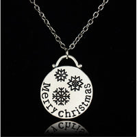 Snowflake Circle Silver Plated 'MerryChristmas' Chain Pendant Necklace