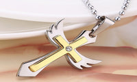 Fashionable Gold Plated Cross Angel Wing Pendant Necklace