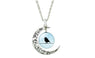 Hollow Out Moon Shaped Glass Cabochon Bird Pattern Pendant Necklace
