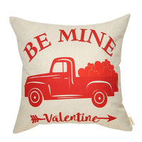 Farmhouse Valentine's Day Sign Be Mine Vintage Red Truck Lover Gift Cotton Linen Home Decorative Throw Pillow Case Cushion Cover with Words for Sofa Couch 18 x 18 in - sparklingselections