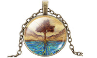 Vintage Life Tree Glass Cabochon Pendant Necklace