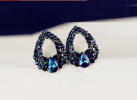 Simulated Sapphire Blue Crystal Oval Stud Earrings