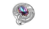 Silver Plated Colorful Crystal Oval Shape Ring (6,7,8)