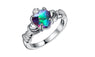 Silver Plated Colorful Crystal Heart Shape Ring (6,7,8)