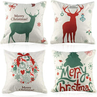 Christmas Pillow Case Set of 4 Cotton Square Pillow Cover for Sofa Couch - sparklingselections