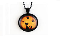  Black Glass Cabochon Cute Cat Pendant Necklace